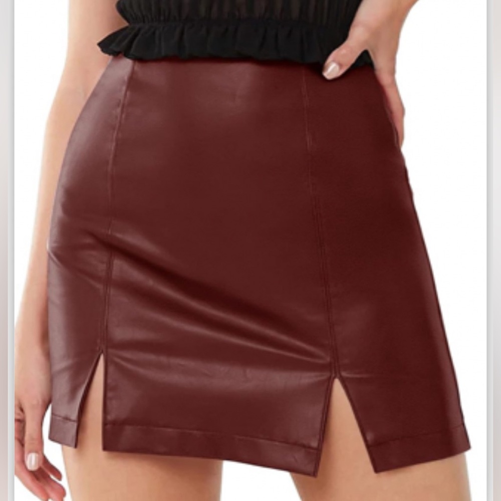 Mangopop Women’s Basic High Waist Faux Leather Bodycon Mini Pencil Skirt